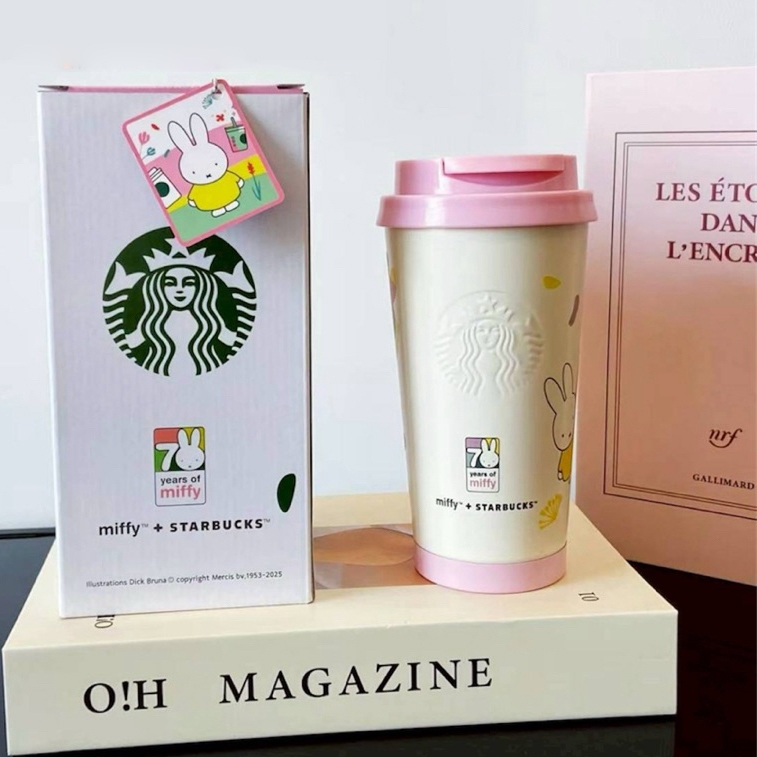 Cốc cà phê bằng thép không gỉ Starbucks Miffy 16oz Kính giữ nhiệt độ Bảo quản nóng lạnh Màu Pastel
