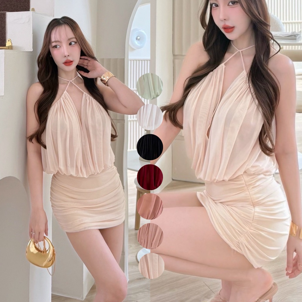 Bộ Omlet Váy cổ dây Ngực đang chảy. Rời khỏi cơ thể của bạn Đẹp giúp che giấu Lưới chống muỗi xuyên 
