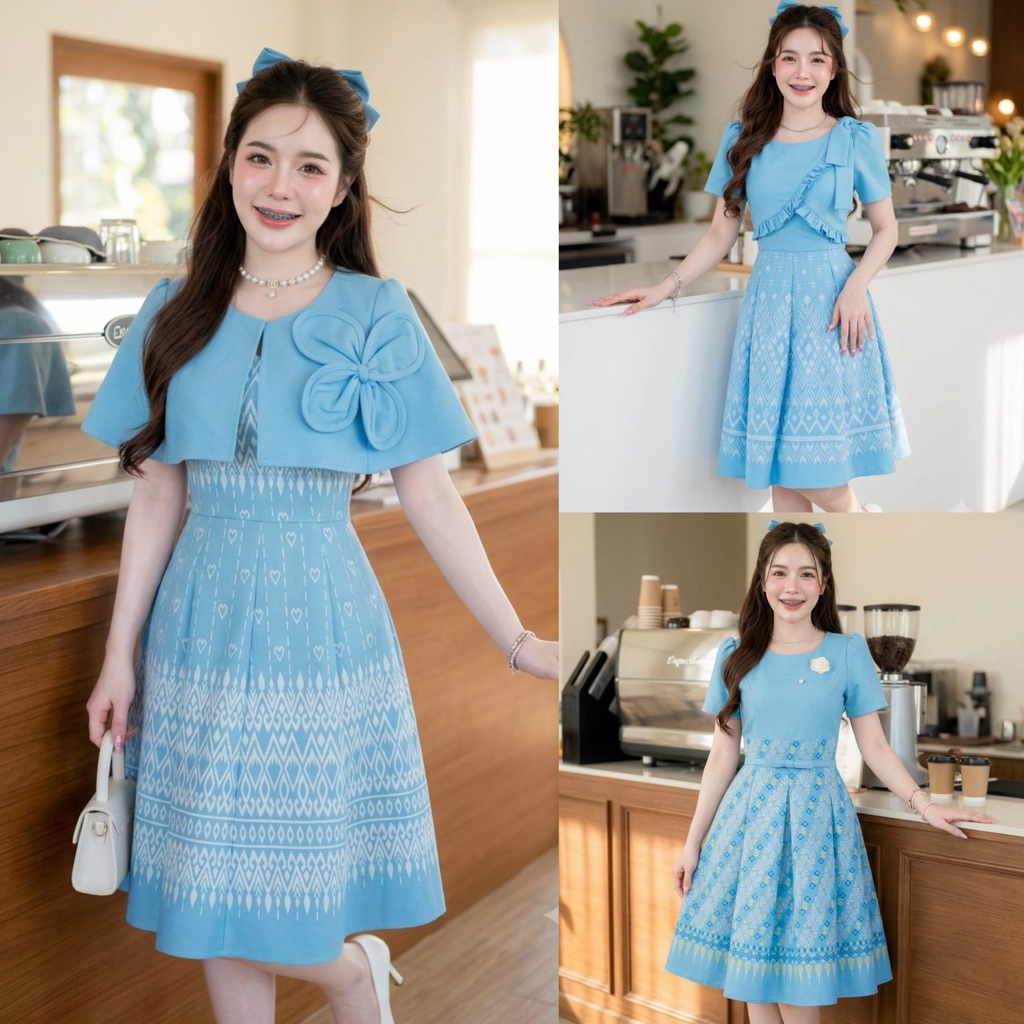 [SRY023] Bộ váy xanh S-6XL
