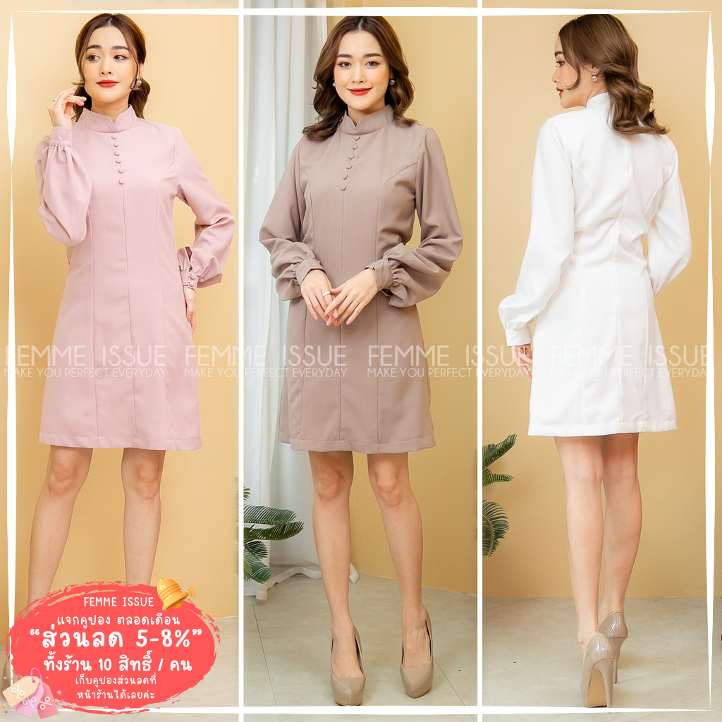 ️ Femme Issue ️ Váy Mini có cổ áo Trung Quốc dài tay dự tiệc dành cho nữ trẻ trung Thương hiệu Femme