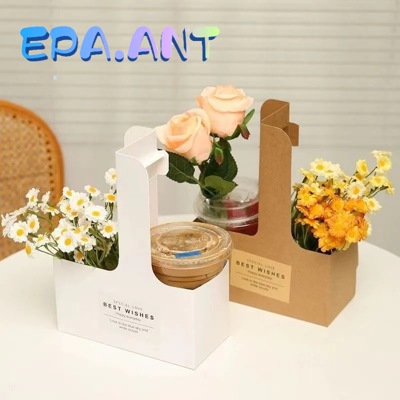 Túi giấy Kraft 2 ngăn Hoki Khay đựng đồ 2 ngăn tiện lợi và đa năng cho thủy tinh và hoa