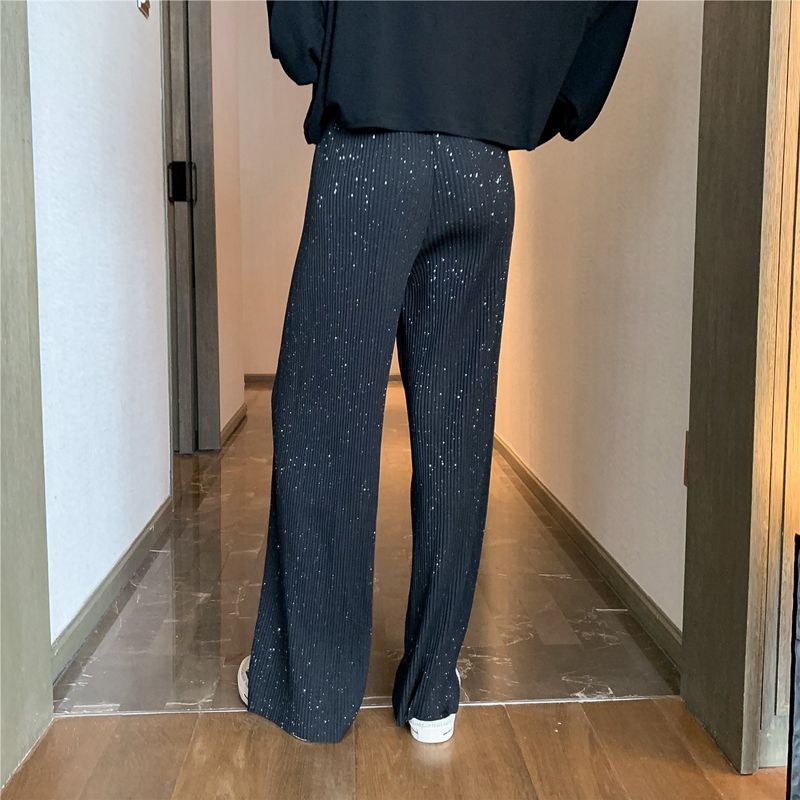 Quần Dài Ống Rộng Lưng Cao Màu Đen Chất Liệu Lụa Cao Cấp Thời Trang Dành Cho Nữ