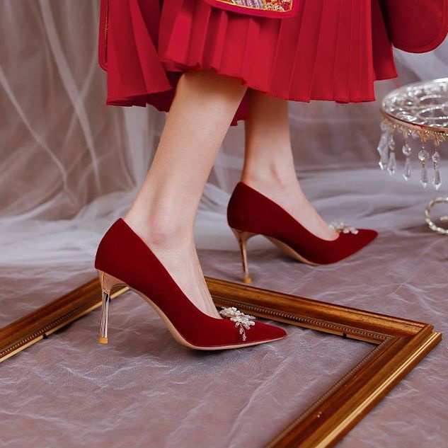 Giày Cao Gót Hai Quai Lục Giác Thời Trang Đám Cưới 2023