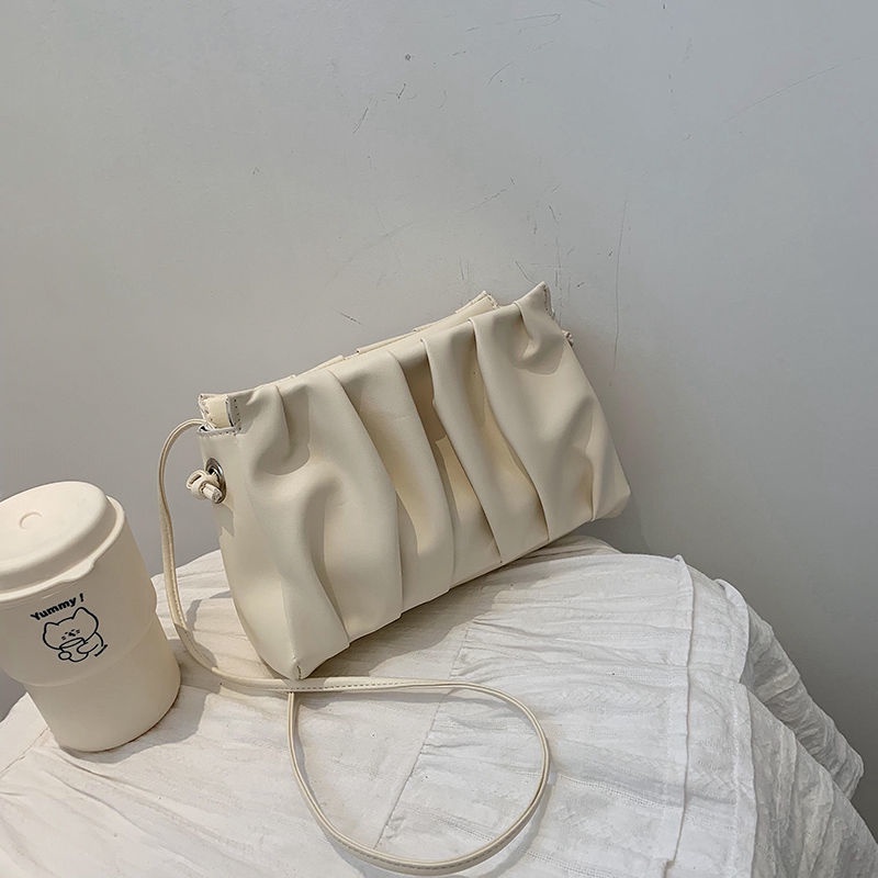 Túi Đeo Vai Nhỏ Xếp Ly Phối Dây Xích Thời Trang Xu Hướng Mới Cho Nữ Dễ Phối Đồ