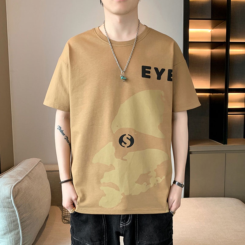 Áo Thun Ngắn Tay Cổ Tròn Dáng Rộng In Họa Tiết Cá Tính Theo Phong Cách Mùa Hè Dành Cho Nam