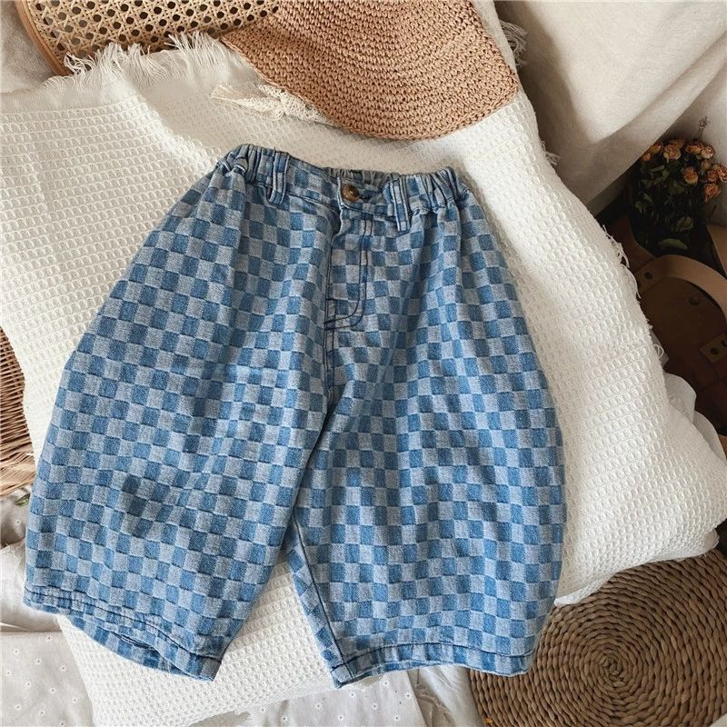 Hàng Có Sẵn Quần Jean Kẻ Ô Ba Chiều Unisex Dành Cho Bé Trai Bé Gái