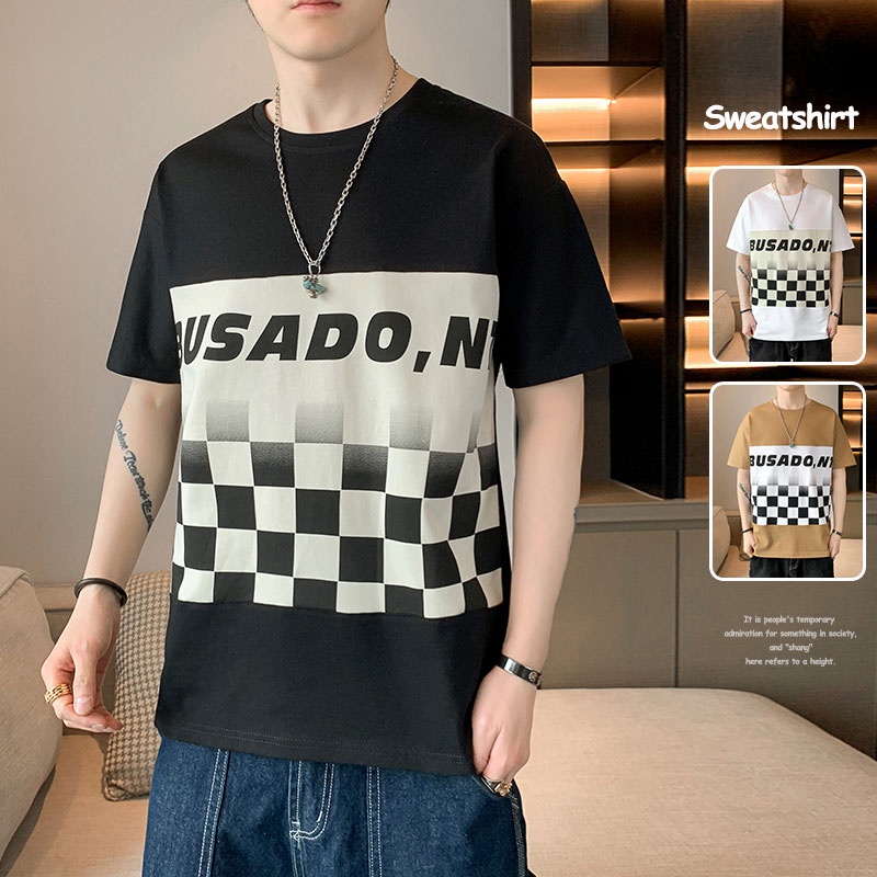 Áo Thun Tay Ngắn Dáng Rộng In Họa Tiết Caro Thời Trang Mùa Hè Cho Nam