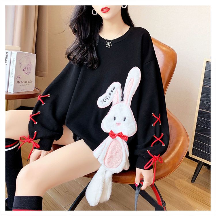 Áo Hoodie Nữ Dáng Rộng In Hình Thỏ Dễ Thương