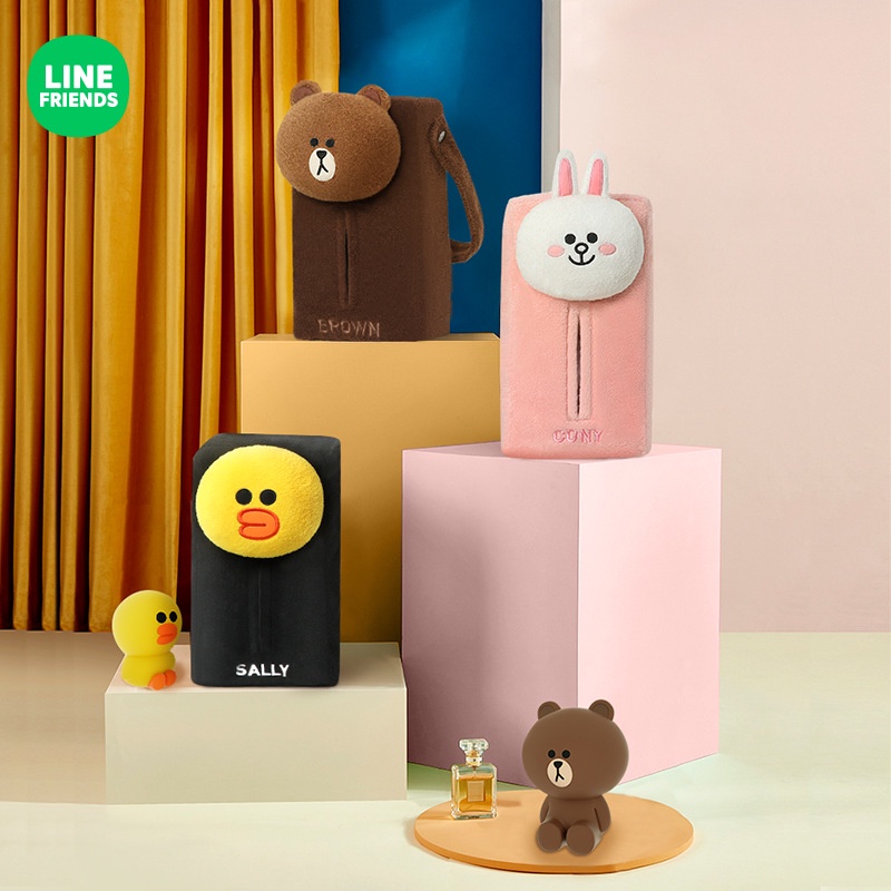 LINE FRIENDS Hộp Đựng Khăn Giấy Hình Gấu Nâu Dễ Thương Treo Xe Hơi / Ngăn Kéo