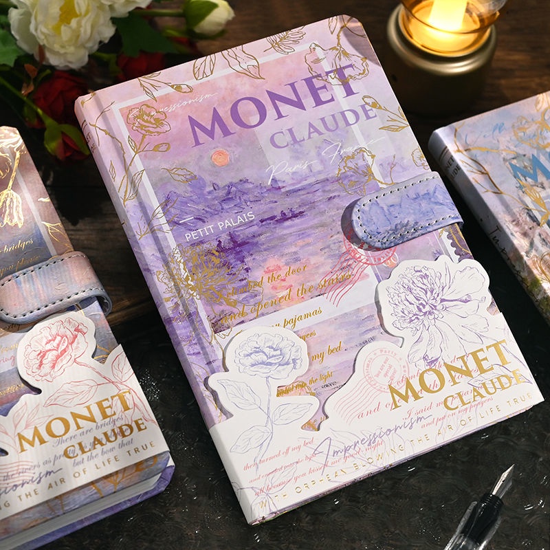 ✨Sổ Tay Thiết Kế Tinh Tế Tiện Dụng✨Monet Sổ Tay Nhật Ký Nhật Ký ins Có Khóa Nam Châm Hình Phong Cảnh Sơn Dầu