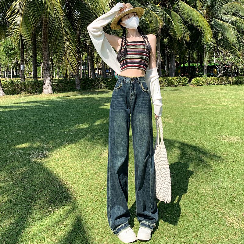 Quần jean dài COZOK ống rộng lưng cao thời trang cá tính trẻ trung