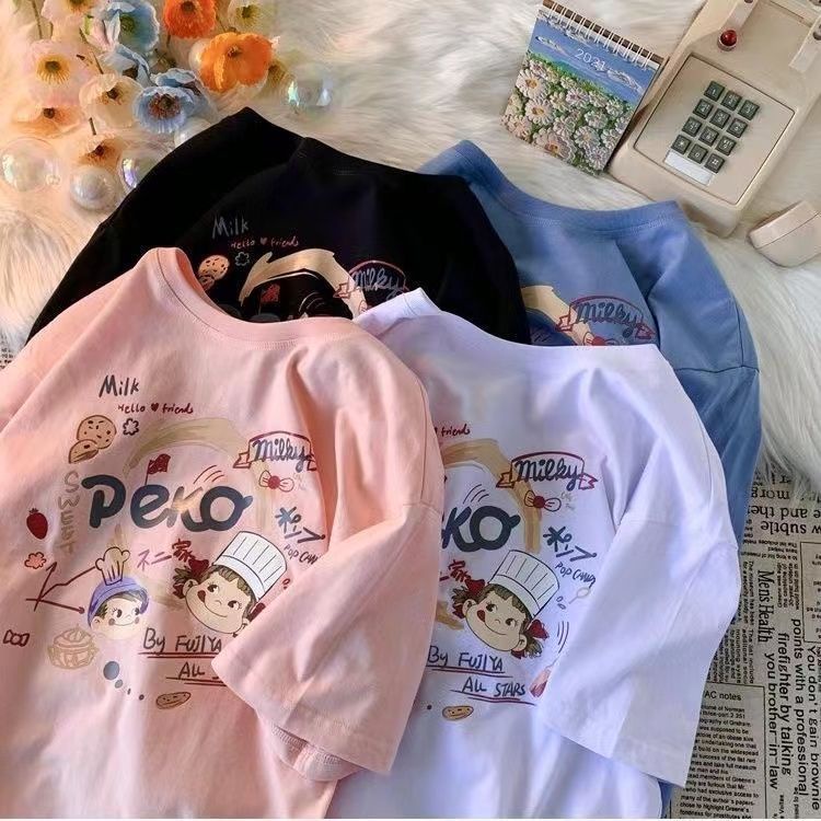 Áo Thun Cotton Tay Ngắn Họa Tiết Hoạt Hình Thời Trang 2023 Cho Bé Gái