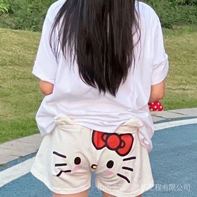 Quần Short Mặc Ngoài Mùa Hè Phong Cách Nhật Bản Hình Hello Kitty Màu Đỏ Mặc Ở Nhà Cho Nữ {