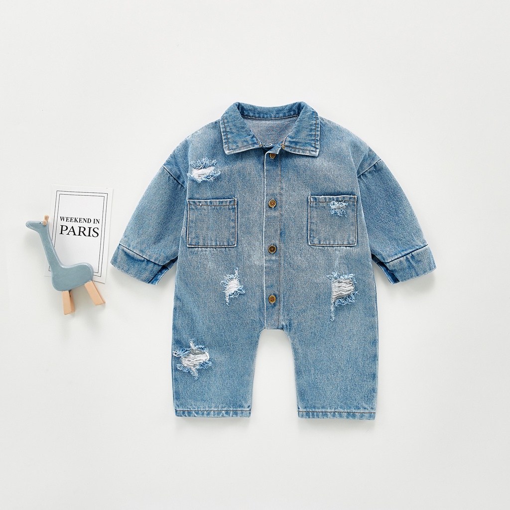 Áo Liền Thân Dài Tay Chất Jeans Mềm Cho Bé Sơ Sinh Hàng Quảng Châu Cao Cấp