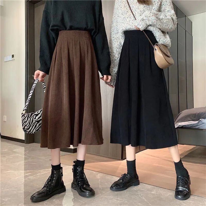 Chân Váy Nhung Kẻ Eo Cao Dáng Chữ A Phong Cách Retro Thời Trang Dành Cho Nữ
