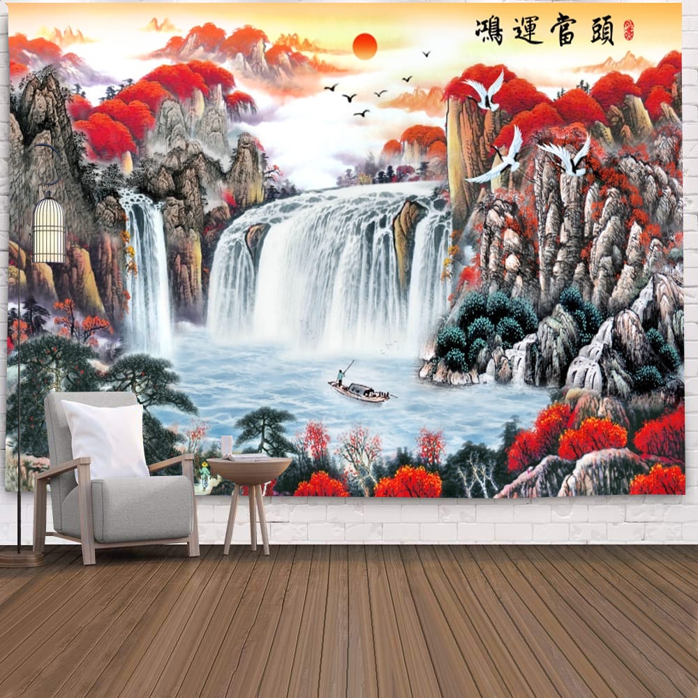 < Chính Hãng Cao Cấp > Thảm Treo Tường Phong Cảnh Trung Quốc Trang Trí Phông Nền TV Phòng Khách Phong Cách Bắc Âu Phụ Kiện Trang Trí Phòng Ngủ Hình Động Vật Dễ Thương