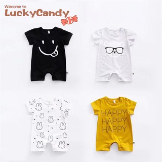 Áo liền quần LUCKYCANDY cotton tay ngắn in họa tiết hoạt hình thời trang dành cho trẻ em từ 3-36 tháng tuổi