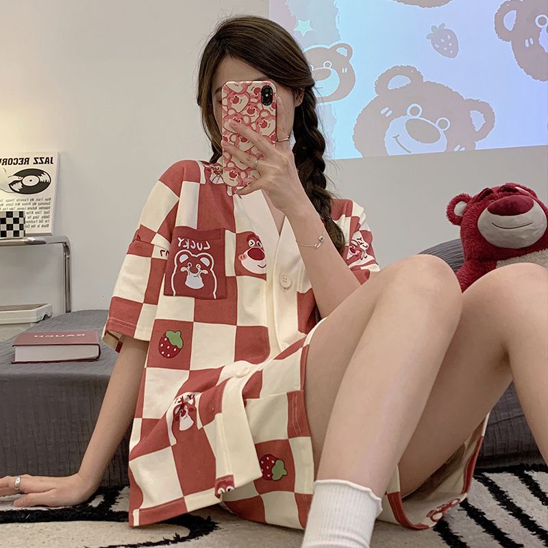 Gấu dâu Đồ ngủ mùa hè cotton Hàn Quốc mẫu mới thương kimono