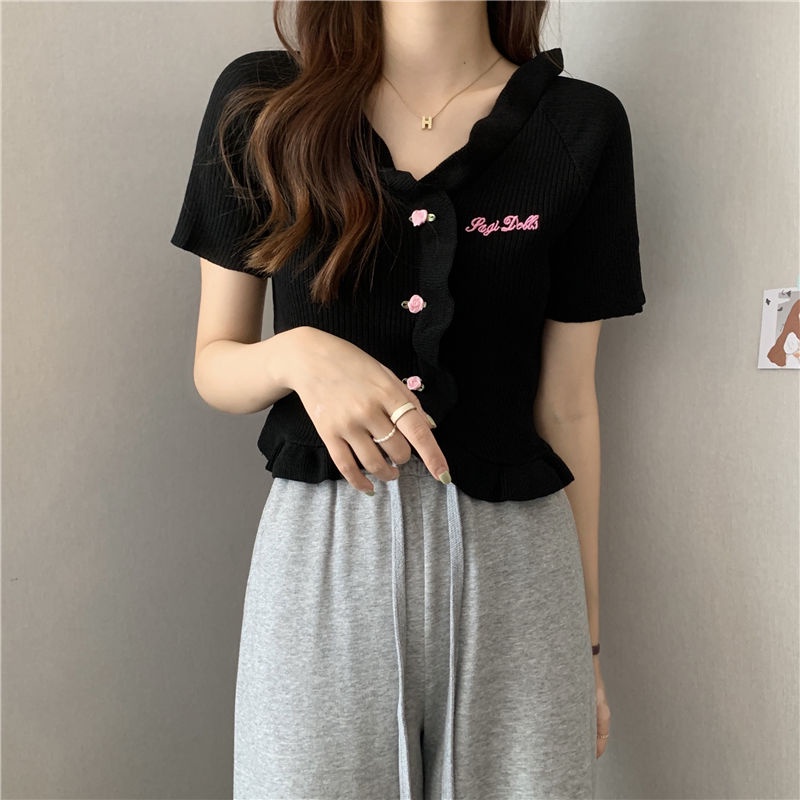 COZOK Áo Kiểu Tay Ngắn Phối Ren Thời Trang Cho Nữ