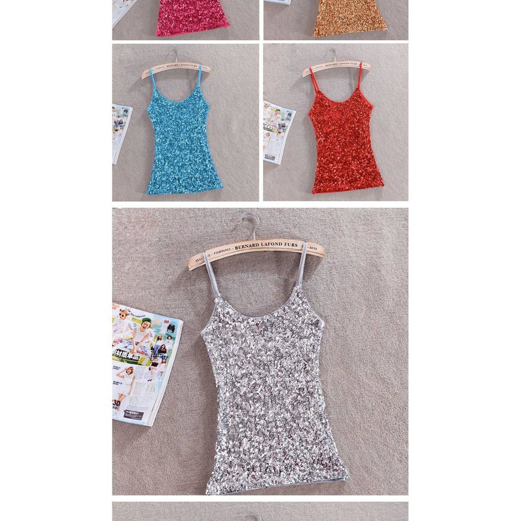 Áo Hai Dây Đính Kim Sa Lấp Lánh Phong Cách Hàn Quốc Dễ Thương Cho Nữ