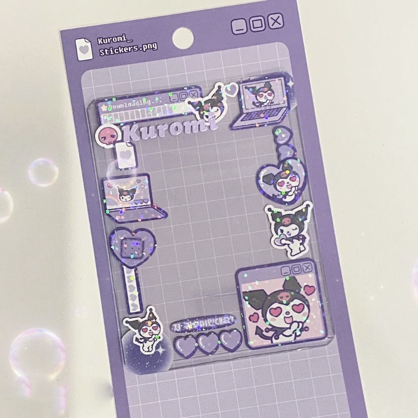 Miếng Dán Trang Trí Sổ Tay Hình Sanrio Kuromi Laser Dễ Thương