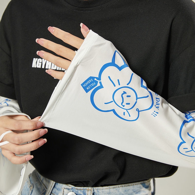 Ống tay GAVINBROWN chống nắng bằng lụa lạnh dáng rộng in họa tiết hoạt hình chống tia cực tím thời trang mùa hè