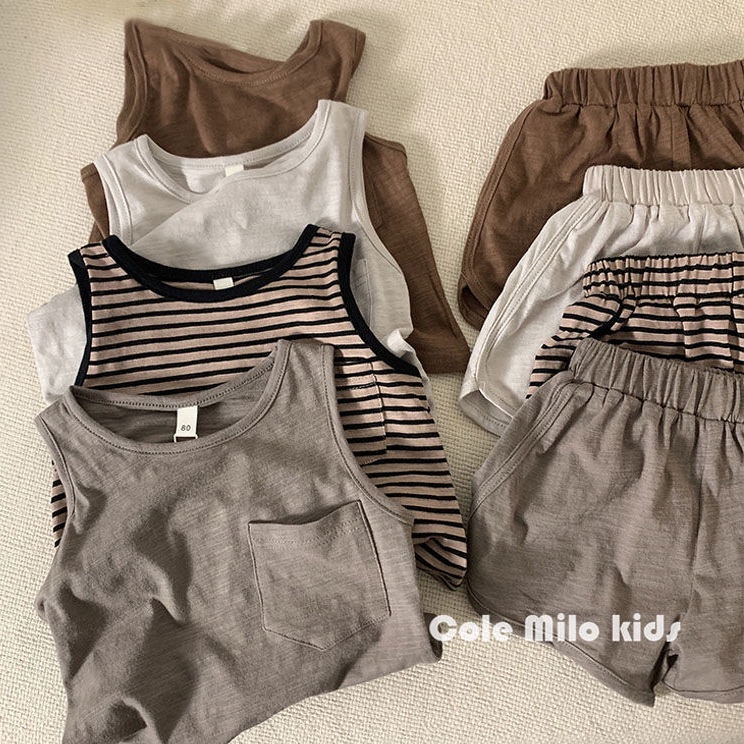 Bộ Áo Thun Cộc Tay Và Quần Dài Kẻ Sọc Thoáng Khí Thời Trang Mùa Hè Cho Bé