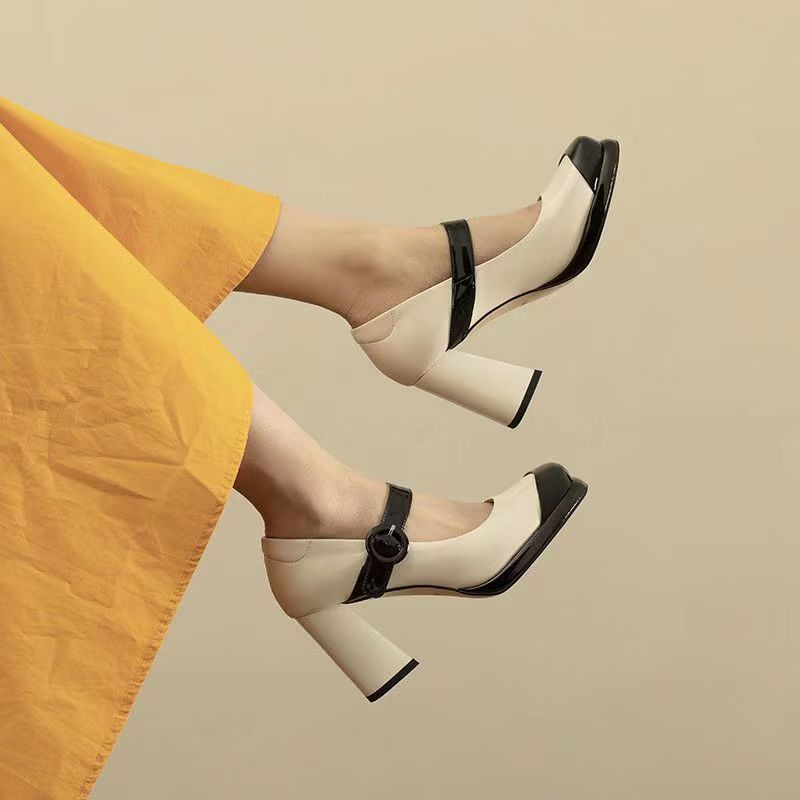 Giày cao gót giày Mary Jane quai ngang gót thô