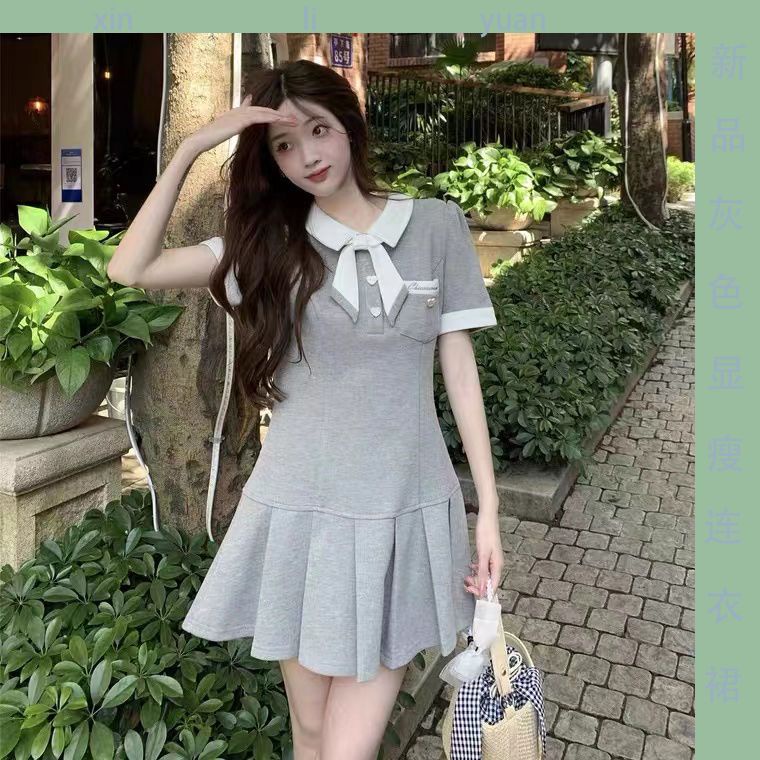 Đầm COZOKC tay ngắn cổ bẻ thời trang xinh xắn cho nữ