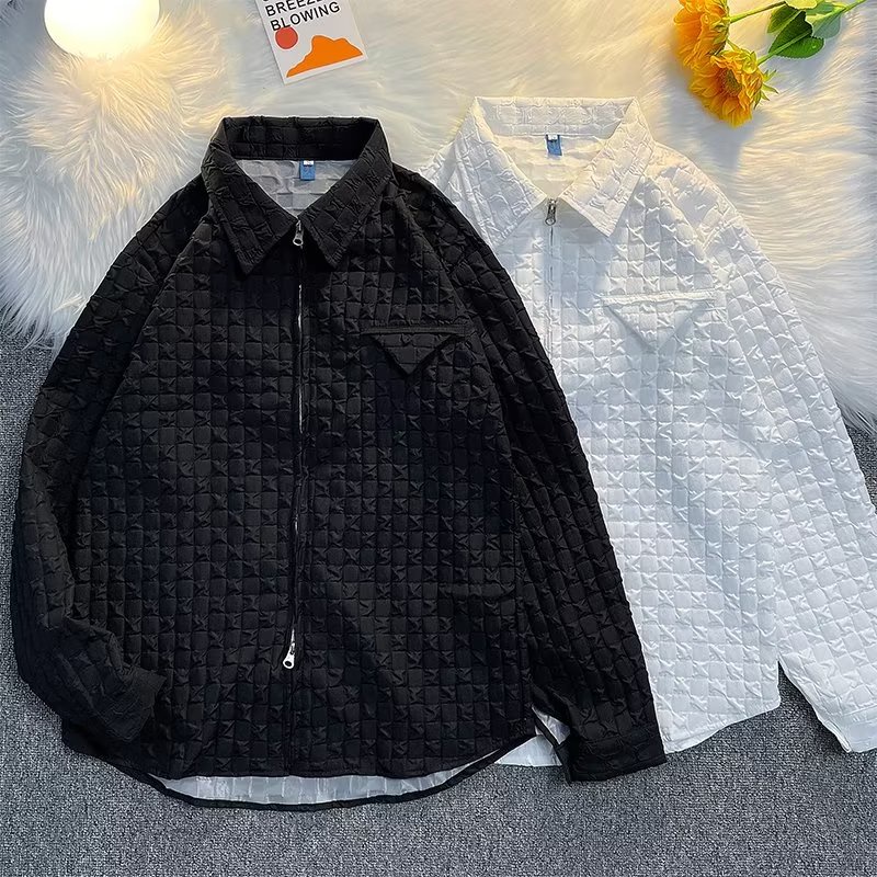 Áo Khoác Sơ Mi Tay Dài Dáng Rộng Có Khóa Kéo Đôi Size S-2XL Phong Cách Nhật Bản Cho Nam