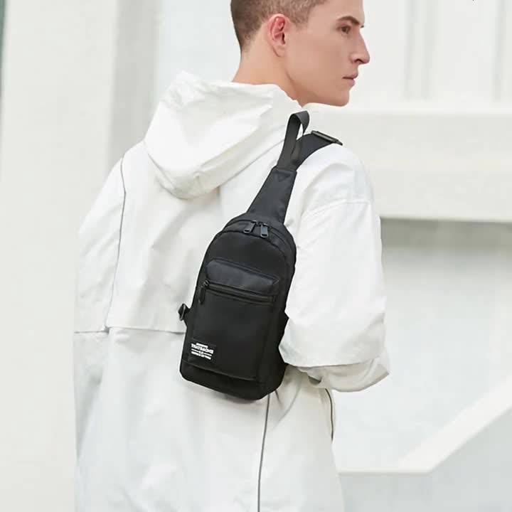 Túi Đeo Chéo Ngực / Thắt Lưng Bằng Vải Nylon Màu Đen Chống Nước Phong Cách Hàn Quốc Cho Nam