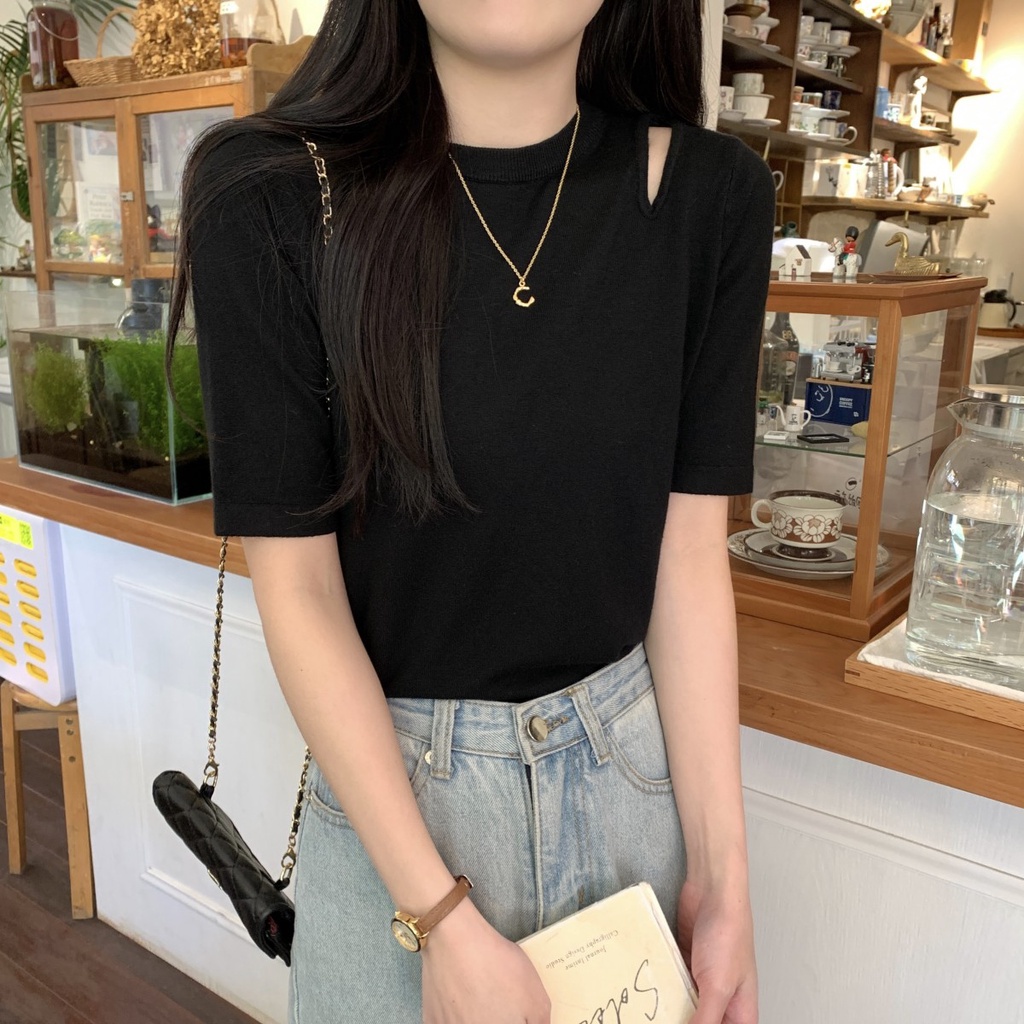 NUZIRO Áo Thun Dệt Kim Tay Ngắn Hở Vai Thời Trang Dành Cho Nữ