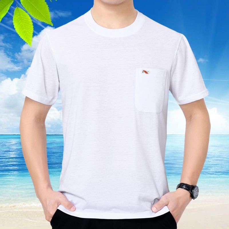 Áo Thun Ngắn Tay Cổ Tròn Có Túi Phong Cách Hàn Quốc Cho Nam Trung Niên