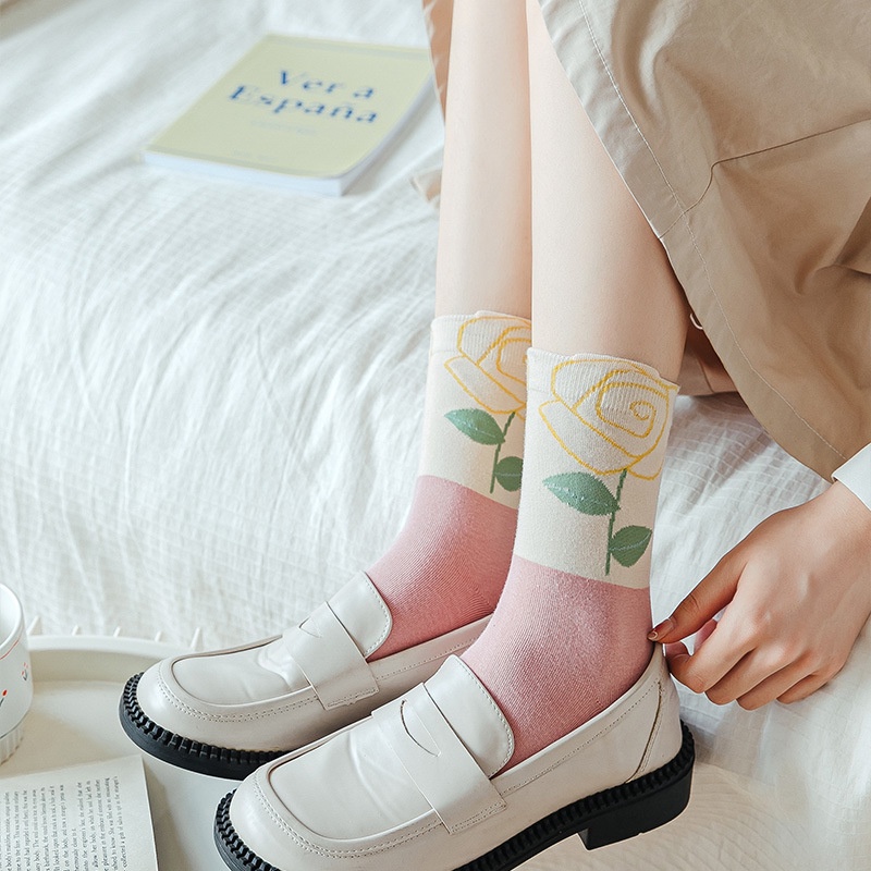 Vớ Cotton Thoáng Khí Họa Tiết Hoa Dễ Thương Dành Cho Nữ WAFNHA D181