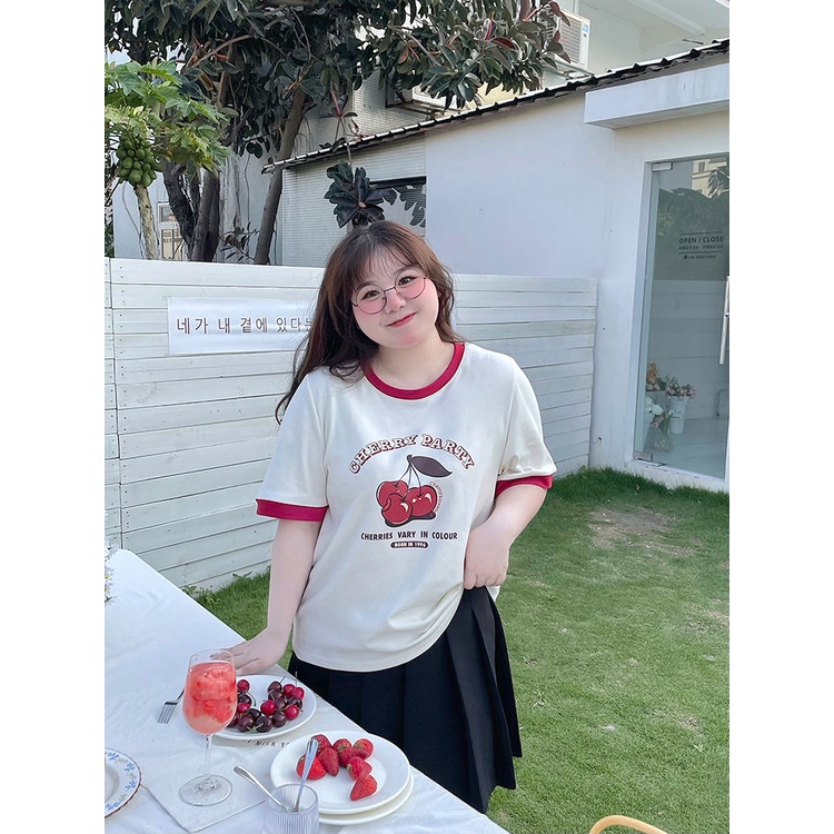 Áo Thun Tay Ngắn Dáng Rộng Cỡ Lớn 300KG 300KG Che Bụng In Họa Tiết Dễ Thương Thời Trang Mùa Hè Cho Nữ