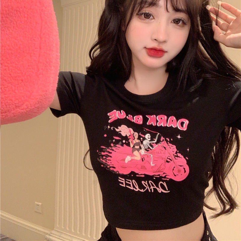 IELGY  Áo Ngắn In Họa Tiết Hoạt Hình Thời Trang Cho Nữ