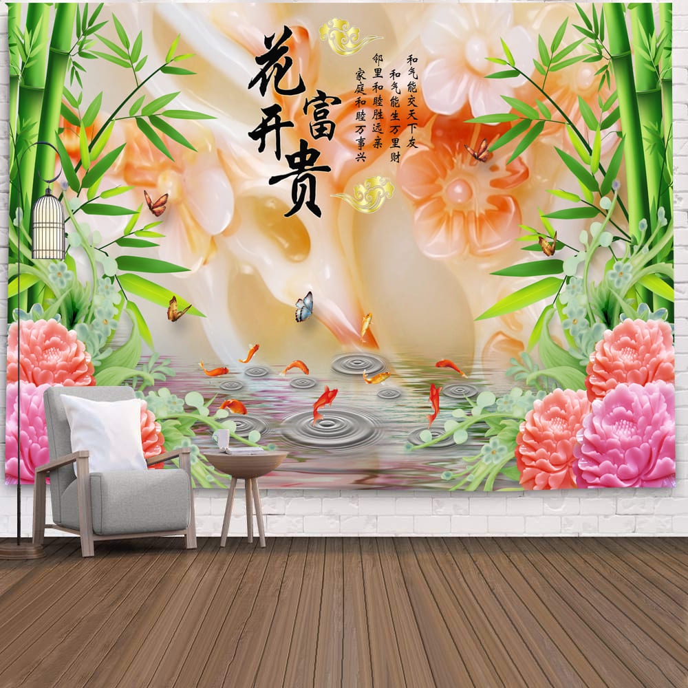 < Chính Hãng Cao Cấp > Thảm Vải Treo Tường Trang Trí Phông Nền Chụp Ảnh Hoa Nở May Mắn Phong Cách Trung Quốc DIY Phụ Kiện Trang Trí Phòng Ngủ / Phòng Khách Kiểu Dáng Dễ Thương Xinh Xắn