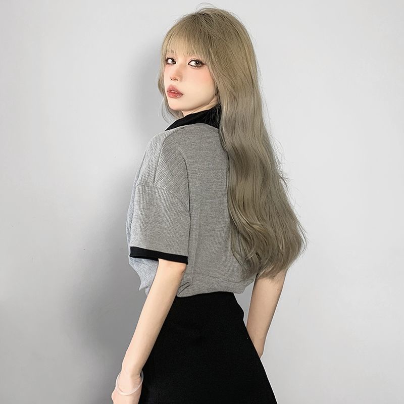 Áo Thun Ngắn Tay Dáng Rộng Phối Dây Xích Cá Tính Dành Cho Nữ