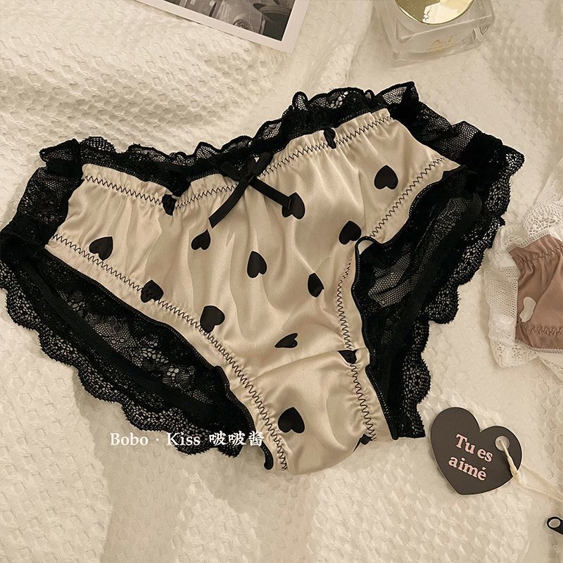 Bộ 3 Quần Lót Cotton Lụa Phối Ren Lưng Thấp Thoáng Khí Màu Đen Thời Trang Mùa Đông Quyến Rũ Cho Nữ