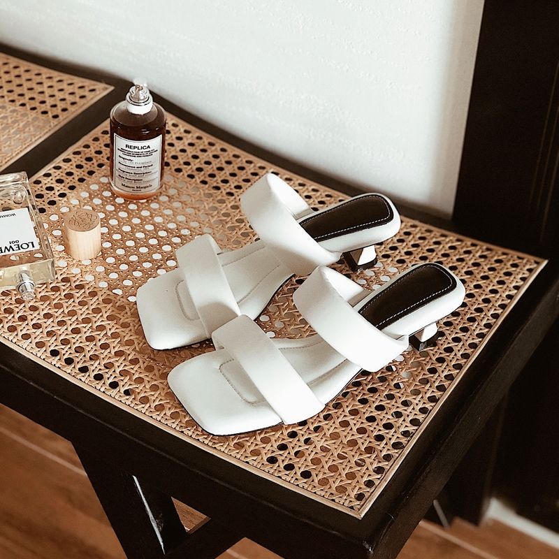 Dép Sandal Hở Ngón Mũi Vuông Đế Bằng Phối Dây Cột Thời Trang Cho Nữ