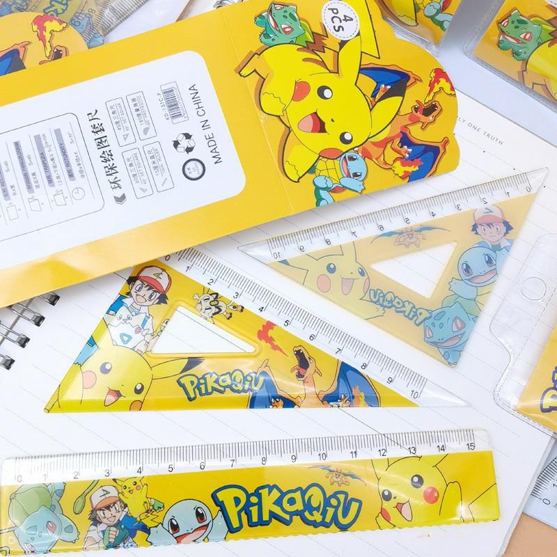 Bộ Thước Kẻ Hoạt Hình 15cm Kèm 4 Thước Đo Hình Tam Giác WJ005
