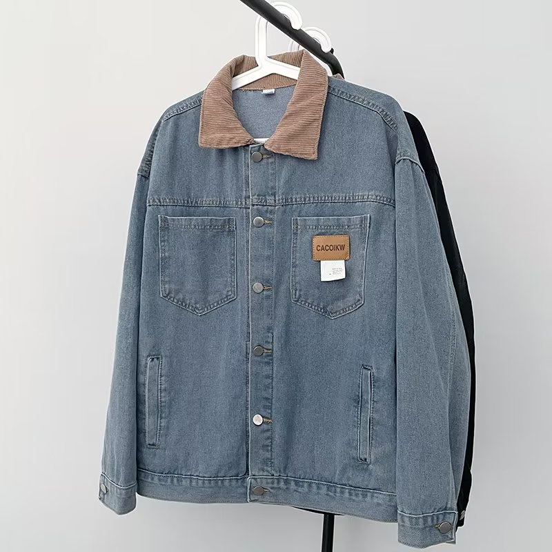 Áo Khoác Denim Phối Nút Đơn Phong Cách Harajuku Nhật Bản Cá Tính Dành Cho Nam S-3XL 2 Màu Tùy Chọn