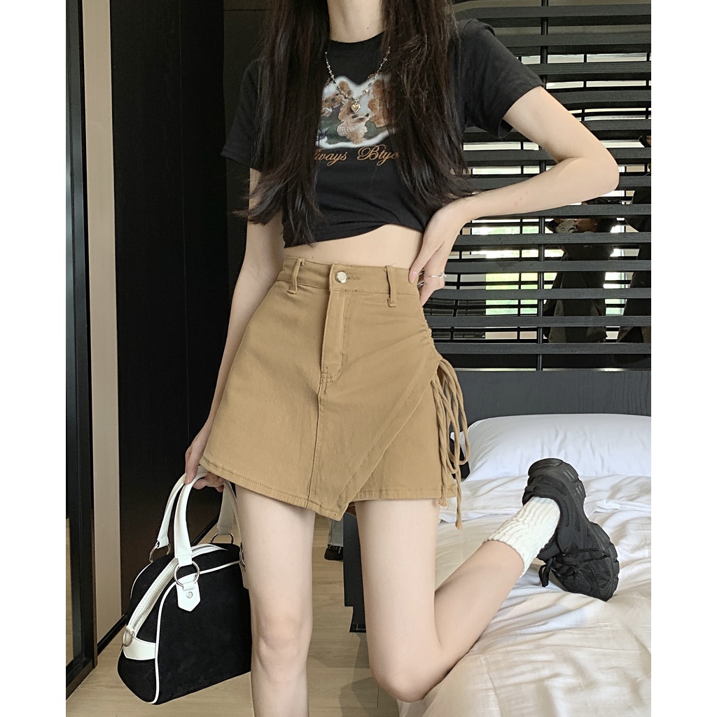 Chân Váy Jeans Chữ A Phối Dây Rút Thời Trang Mùa Hè Mới Cho Nữ