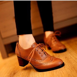 Giày Bốt oxford Cổ Thấp Buộc Dây Thời Trang vintage Thanh Lịch Cho Nữ