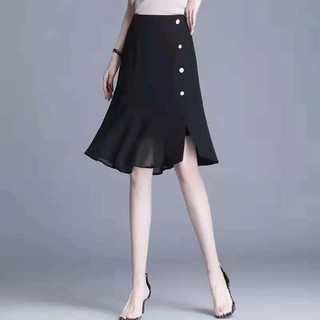 Chân Váy Voan Đuôi Cá Dáng Chữ A Lưng Cao Màu Đen Thời Trang Cho Nữ