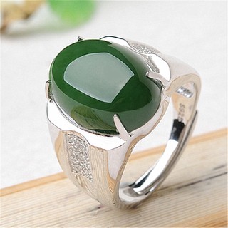 ♥nhẫn đính đá ngọc bích trắng sang trọng cho nam nữ