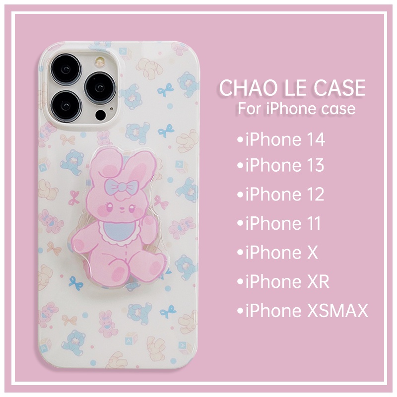 Ốp lưng điện thoại màu be chống sốc cho iphone 14 pro max 13 pro khung TPU chống vỡ iphone 12 pro 11 xs max xr x/xs giá đỡ hình chú thỏ dễ thương