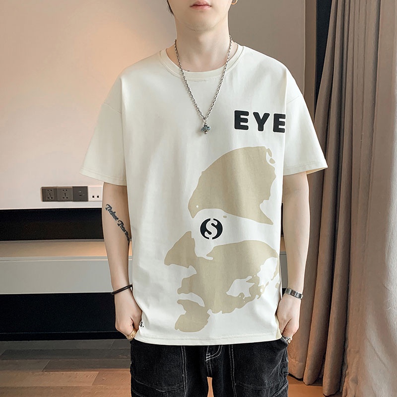 Áo Thun Ngắn Tay Cổ Tròn Dáng Rộng In Họa Tiết Cá Tính Theo Phong Cách Mùa Hè Dành Cho Nam