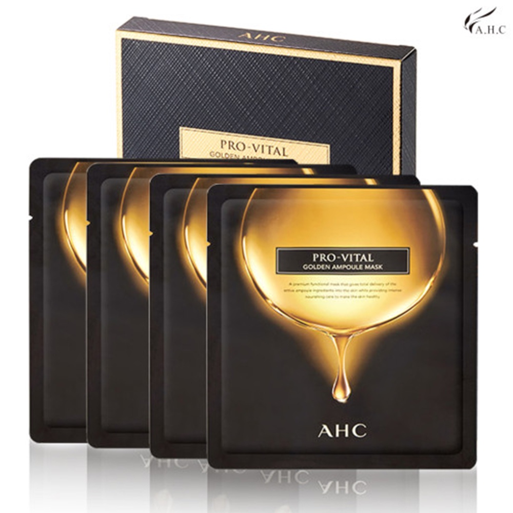 AHC Pro Vital Golden Ampoule Skincare Mask 25ml x 4 mặt nạ / Chăm sóc da dưỡng ẩm, làm trắng và chống nhăn chuyên sâu