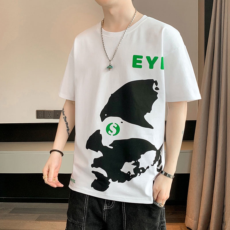 Áo Thun Ngắn Tay Cổ Tròn Dáng Rộng In Họa Tiết Cá Tính Theo Phong Cách Mùa Hè Dành Cho Nam